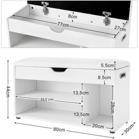 Pantofar alb cu banca PILTON 80x44 cm