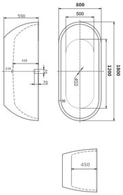 Cada baie freestanding ovala 180 x 80 cm alba Florida, Aura New 1800x800 mm