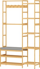 HOMCOM Cuier cu raft pentru pantofi, cârlige pentru haine, suport pentru paltoane, bancă cu pernă, pentru hol, intrare, lemn natural | Aosom Romania