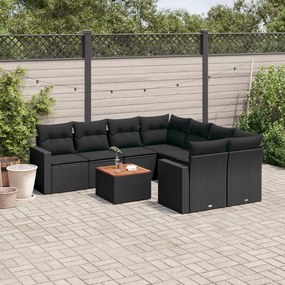 3256377 vidaXL Set mobilier de grădină cu perne, 9 piese, negru, poliratan