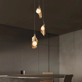 Lustra cu 3 pendule LED otel auriu si sticla MALORY