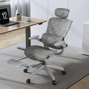 RESIGILAT- ErgoVision Pro – Scaun Ergonomic, Suport Lombar Reglabil, Umeras, Cotiere Rabatabile, Suport pentru Picioare, Mesh, Gri