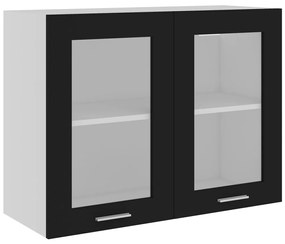 Dulap de sticlă suspendat, negru, 80 x 31 x 60 cm, pal