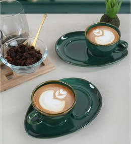 Set 2 cesti cu 2 farfurii 275KRM1496, verde, ceramica, 215 ml