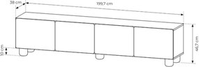 Comodă TV cu patru uși Arlo 200 cm - stejar Vicenza