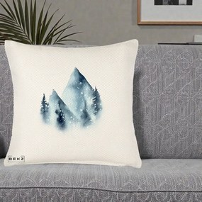 Perna Decorativa Munti Inzapeziti Acuarela Indigo, 40x40 cm, Crem Reliefat, Husa Detasabila, Perna Inclusa, BEKZ®