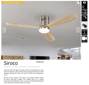 Lustra LED cu Ventilator si telecomanda Siroco D-132cm nichel/lemn