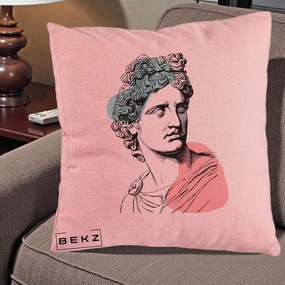 Perna Decorativa Bust Grec Vaporwave, 40x40 cm, Roz, Husa Detasabila, Perna Inclusa, BEKZ®