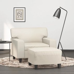 3153546 vidaXL Fotoliu canapea cu taburet, crem, 60 cm, piele ecologică