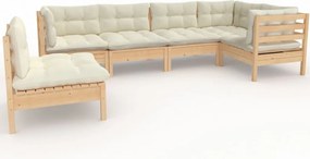 vidaXL Set mobilier grădină cu perne crem, 6 piese, lemn de pin