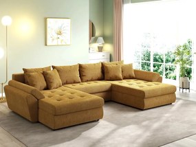 Colțar extensibil dumonde cu ladă de depozitare si sezut confortabil din spuma high-density, Loana U Zoom Mustar 355x185 cm