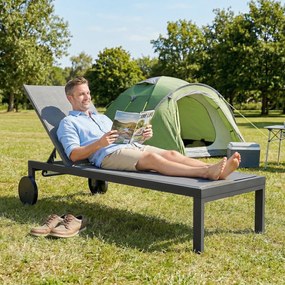 Outsunny Șezlong respirabil pentru grădină cu spătar reglabil în 6 poziții, roți, cadru din aluminiu | Aosom Romania