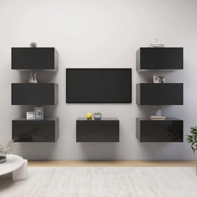 3079478 vidaXL Dulap TV 7 buc negru extralucios, 30,5x30x60 cm, lemn prelucrat