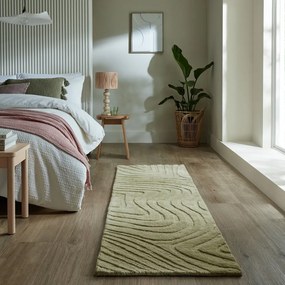 Covor tip traversă kaki țesut manual din lână 60x230 cm Mesmerise Sage – Flair Rugs