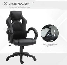 HOMCOM Scaun pentru birou, cu roti rotative la 360°, scaun gaming, inaltimea reglabila, Negru | Aosom Romania