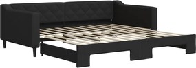vidaXL Pat de zi cu extensie, negru, 100x200 cm, textil