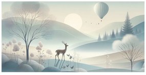 Tablou peisaj forestier cu cerb și munți