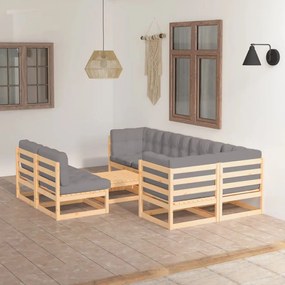 3076659 vidaXL Set mobilier de grădină cu perne, 8 piese, lemn masiv de pin