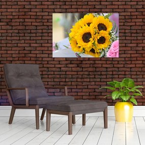 Tablou cu buchetul miresii de floarea soarelui (90x60 cm)