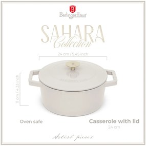 Oală din fontă emailată cu capac 24 cm, 4.35 L Berlinger Haus Sahara Collection BH 6528, ideală pentru friptură sau coacere lentă