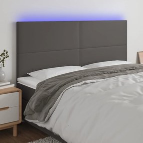 3122256 vidaXL Tăblie de pat cu LED, gri, 200x5x118/128 cm, piele ecologică