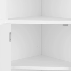 Dulap de baie triunghiular cu două rafturi deschise, pereți despărțitori reglabili, 51,7x32x155,4 cm, Alb