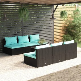 3101457 vidaXL Set mobilier de grădină cu perne, 7 piese, negru, poliratan