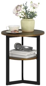 HOMCOM Masă de cafea rotundă, capăt de canapea industrial cu rafturi de depozitare și cadru din oțel, Ø 40 x 48 cm, maro | Aosom Romania