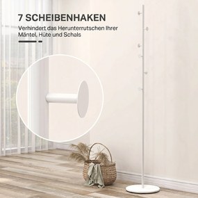 HOMCOM Cuier Vertical Autoportant cu 6 Cârlige Disc și Bază din Ardezie, Ø32x171 cm, Alb Elegant pentru Organizare | Aosom România