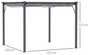 Pergolă pavilion Outsunny cu acoperiș culisant pentru terasă de grădină Alu Gri cărbune+Gri închis 3x3x2,23 m | Aosom Romania