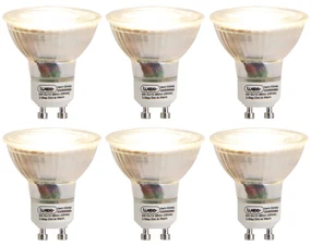 Set de 6 becuri LED cu 3 trepte de intensitate, cu lumina calda, GU10 5W 380lm 2000-2700K