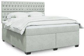 vidaXL Pat box spring cu saltea, gri deschis, 180x200 cm, catifea
