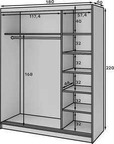 Dulap lemn masiv glisant Esville III - Czarny Mat / Dąb Artisan (WAR-III-ESV-BM-180)
