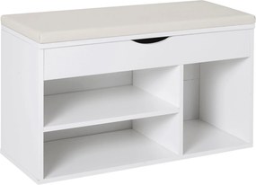 HOMCOM Bancă pentru Pantofi, soluție economisitoare de spațiu, cu șezut imblopat și capac rabatabil, pentru intrare, PAL, 80x30x47cm, Alb | Aosom Romania