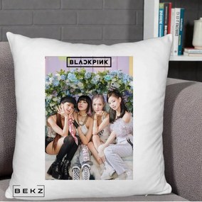 Perna Personalizata K-pop BLACKPINK Foto Grup, 40x40 cm, Alb Pufos, Husa Detasabila, Perna Inclusa, BEKZ®