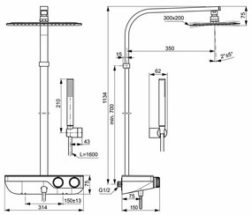 Coloana de dus cu baterie termostatata si etajera Ideal Ceratherm S200 crom lucios