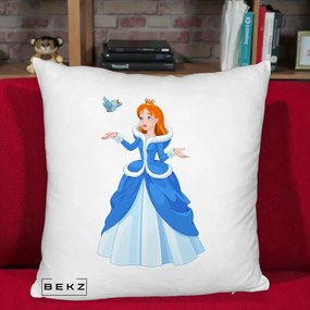 Perna Personalizata Printesa Albastra cu Pasare, 40x40 cm, Alb Pufos, Husa Detasabila, Perna Inclusa, BEKZ®