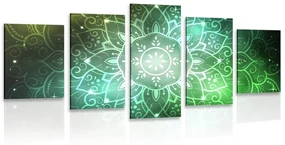 Tablou 5-piese Mandala cu un fundal galactic în nuanțe de verde