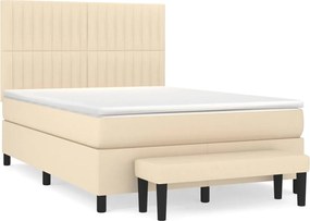 vidaXL Pat box spring cu saltea, crem, 140x200 cm, textil