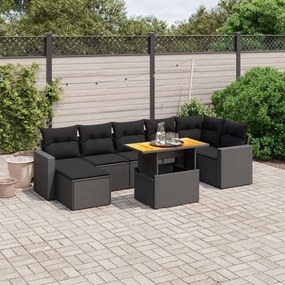 3275596 vidaXL Set mobilier de grădină cu perne, 8 piese, negru, poliratan