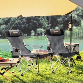 Outsunny Set de 2 Scaune de Camping Pliabile cu Suport pentru Picioare Detașabil, 82x100x88 cm, Negru | Aosom Romania