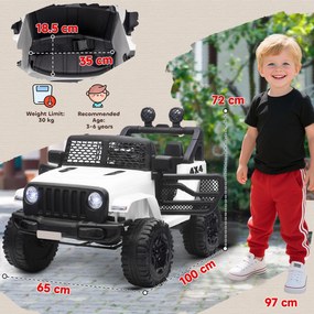 HOMCOM Masina Electrica pentru Copii Jeep Off-Road cu Telecomanda, 2 Viteze 3-5km/h, 100x65x72 cm, Alb | Aosom Romania
