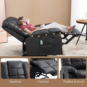 HOMCOM Fotoliu de Relaxare cu Masaj din Piele Artificiala, Fotoliu Ergonomic cu 8 Puncte de Masaj si Rabatabil 165°, Gri | Aosom Romania