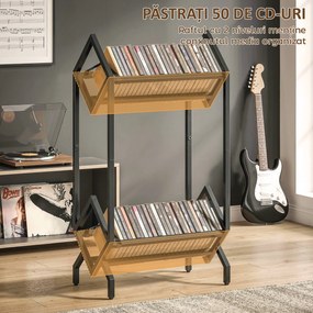 HOMCOM Organizator CD-uri pentru 50 CD-uri, Organizator Viniluri 2 Niveluri din Metal pentru DVD-uri, Cărți, Albume, Negru | Aosom Romania