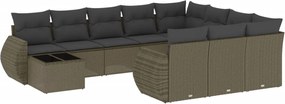 vidaXL Set canapele de grădină cu perne, 11 piese, gri, poliratan