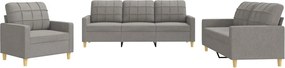vidaXL Set de canapea cu perne, 3 piese, gri taupe, material textil