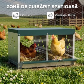 PawHut Cuib pentru Găini Ouătoare din Oțel cu 2 Compartimente, Bază Ridicată, Acoperiș și Orificii de Ventilare, Argintiu | Aosom Romania