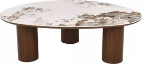 Măsuță de cafea Adelis alb lucios / nuc – L110 x l80 cm