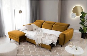 Colțar galben extensibil/cu spațiu de depozitare cu tapițerie din catifea (cu colț pe partea stângă/cu șezlong) Foble – ELTAP