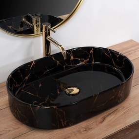 Lavoar ceramic pentru blat Rea Nadia Black Marble Shiny